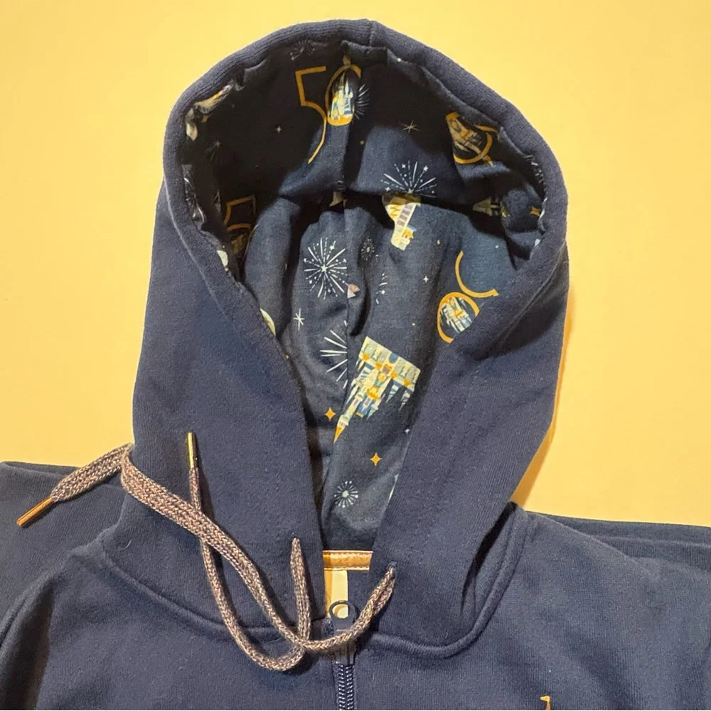 Disney World 50th Anniversary Zip Up Hoodie Fireworks Castle Navy XS - Picture 6 of 8